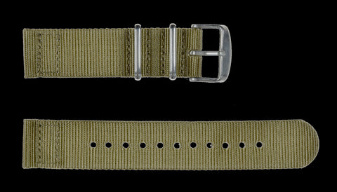 2 Piece 22mm Olive NATO Military Watch Strap in Ballistic Nylon with Stainless Steel Fasteners